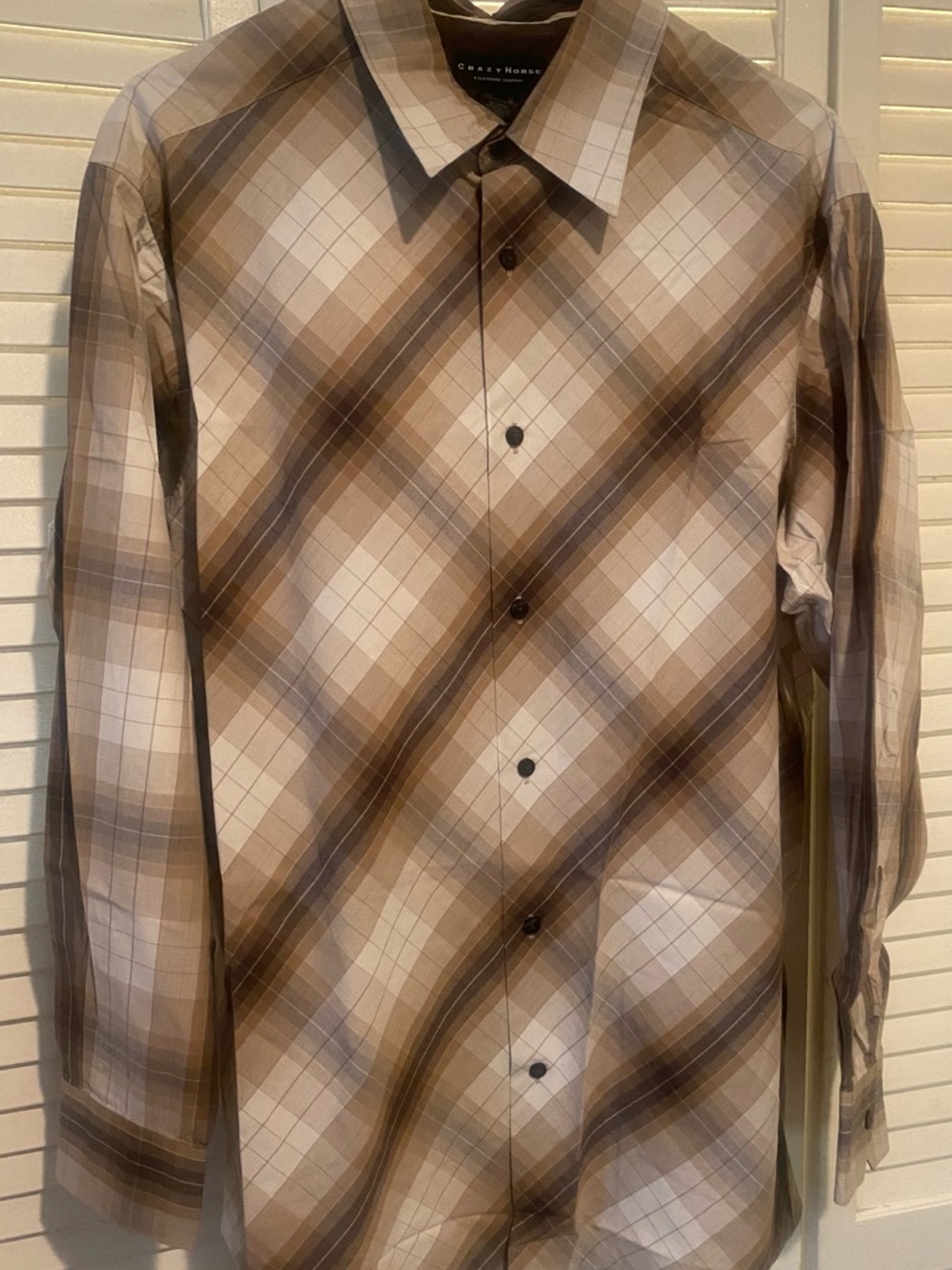 Liz Claiborne Brown and Cream Plaid Long-Sleeve Dress Shirt
